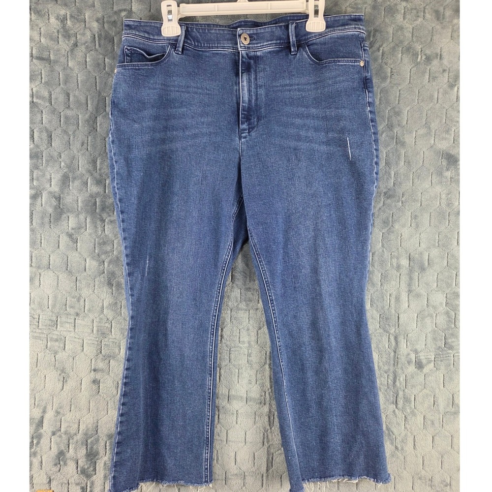 J. Jill Denim Kick-Flare Ankle Jeans Medium Wash Raw Hem Petite 14P Stretch